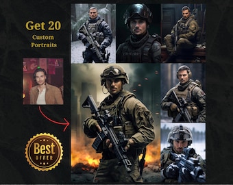 20 Custom Military Portrait for him, Personalized Army Hero Gift Personalized gift for Game lover, Me as a soldier Portrait Gift for husband