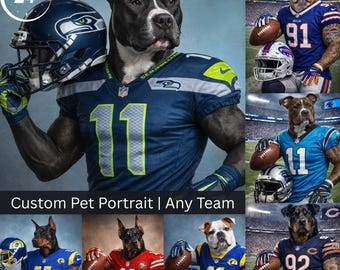 Custom American Football Pet Portrait NFL dog portrait Poster Custom Jersey dog Football fan Team Jersey Funny Football Pet Favorite team