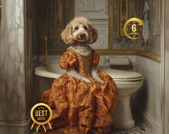 Custom Renaissance Pet Portrait, Royal Pet Gift Dog Portrait Bath Pet Bathroom Prints Pet Toilet Portrait Funny bathroom Art Bathtub Royal