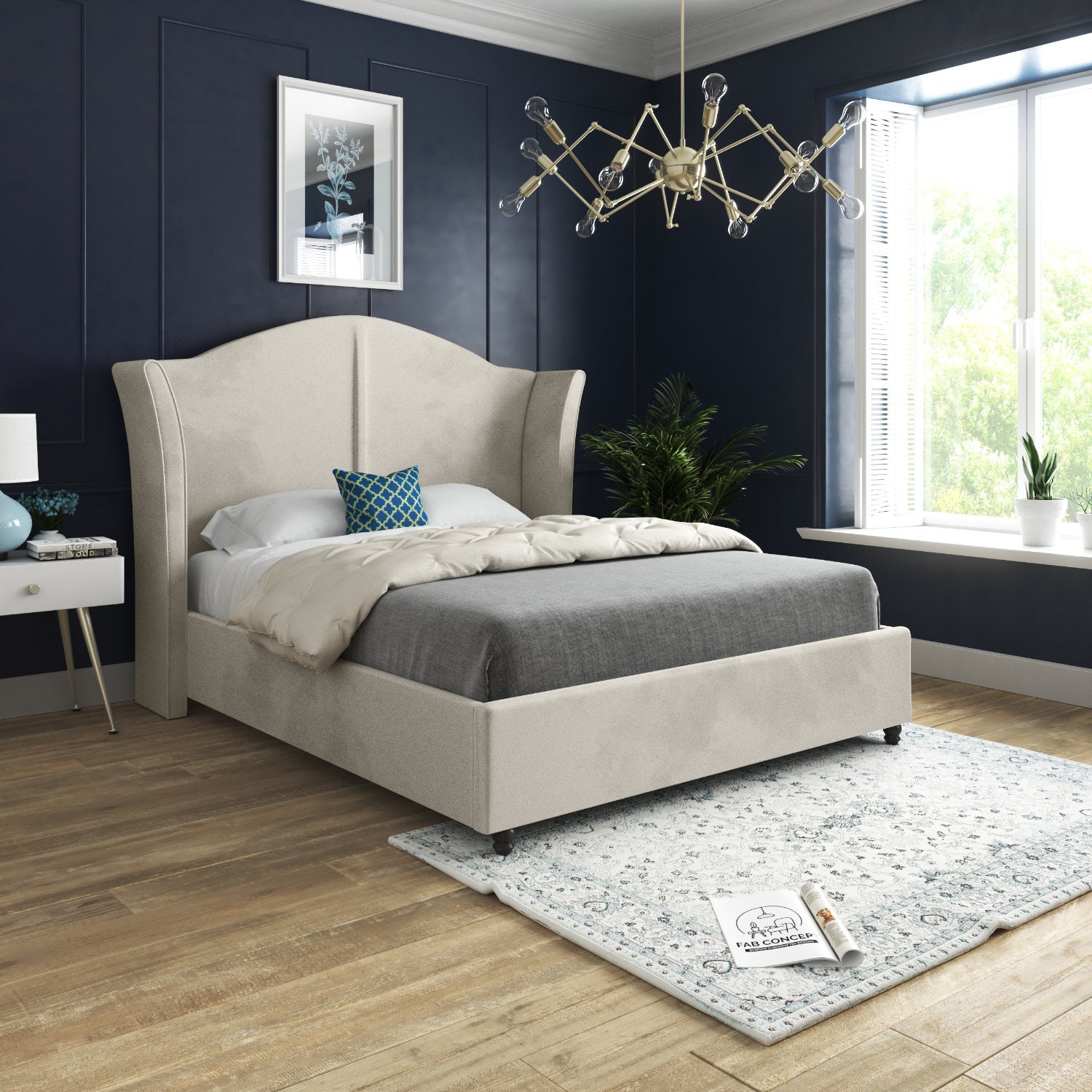 Zampa Curved Top Curved Winged Upholstered Soft Velvet Bed Single to Super King Fast Free Del UK Handmade Assembly Available Etsy