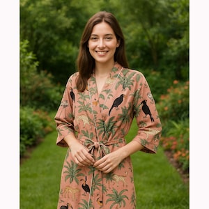Floral Printed Women Kimono, Cotton Robe, Comfortable Nightwear Dress, Bridesmaid Robe, Dressing Gown, Beachwear, Handmade Robe Gift for her