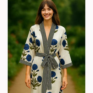 Floral Printed Women Kimono, Cotton Robe, Comfortable Nightwear Dress, Bridesmaid Robe, Dressing Gown, Beachwear, Handmade Robe Gift for her