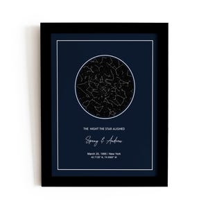 Regalo personalizado: Mapa estelar por fecha, impresión del cielo nocturno, póster de mapa estelar, regalos con foto, regalo de aniversario, regalo de boda, regalos de cumpleaños