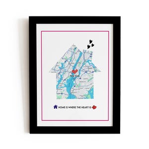 Cadeau de carte en forme de maison, cadeau de mariage, plan de ville personnalisé, art de la carte, cadeaux photo de couple, cadeau pour mari, cadeau pour femme mari cadeau