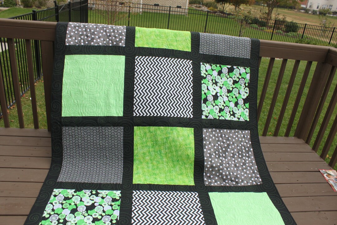 Modern Lime Green and Black Quilt Twin Size Etsy