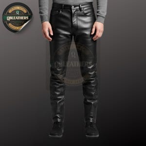 Premium Black Leather Pants for Men - Slim Fit Streetwear Trousers for Riders - Classic Zip Closure and Side Pockets - Custom pants