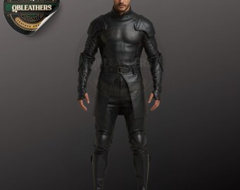 Handmade Black Leather Armor Suit: Full Body Medieval Combat Gear