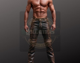 Distressed Genuine Leather Motorcycle Pants - Men&#39;s Biker Trousers