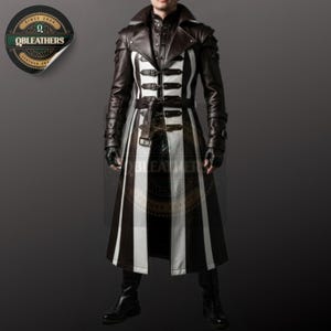 Premium Gothic Leather Trench Coat–Handcrafted Steampunk Long Overcoat for Men–Custom Leather Trench–Full-Length Cosplay Jacket for Men