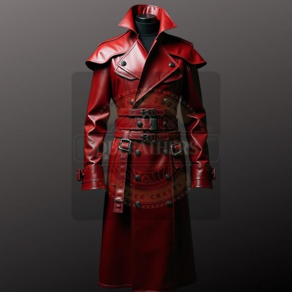 レッドレザートレンチコート：存在感のある冬コート - Etsy 日本