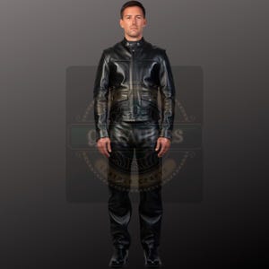 Men&#39;s Black Leather Jacket and Pant - Handmade Genuine Leather Suit - Biker Leather Jacket - Motorcycle Pants