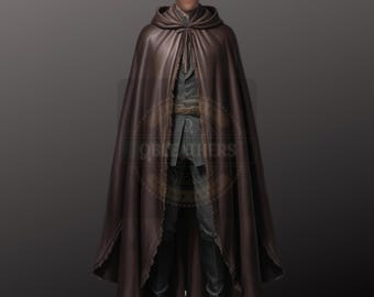 ブラックレザーケープ、フード付きウールマント、冬用セーターコート