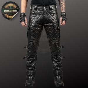 Handcrafted Quilted Leather Biker Pants: Gothic Tactical Style