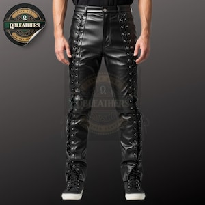 Handcrafted Black Leather Lace-Up Pants: Edgy Gothic Trousers