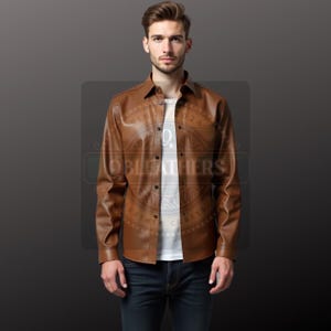 Premium Leather Brown Shirt - Stylish and Versatile Outerwear