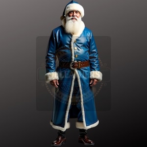 Luxurious Blue leather Santa Claus Costume: Holiday Costume with Plush Fur Trim,