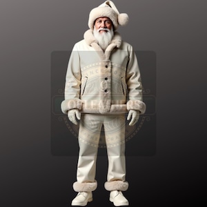 Luxurious White Leather Santa Suit with Fur Trim - Handcrafted Holiday Costume