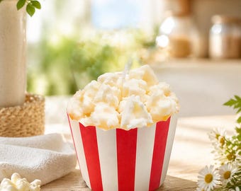 Popcorn wax melt kaars – een handgemaakte, bioscoopachtige, trompe-l'œil gourmetkaars