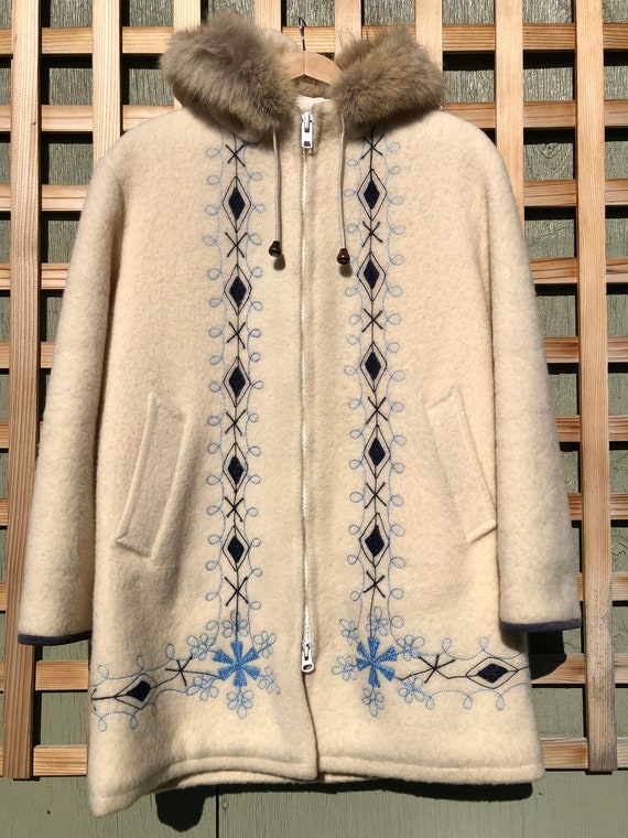 Vintage Hudson Bay, Canadian Wool Coat with Fur Tr