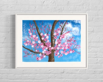 Japanese Cherry Blossom - original hand drawn and hand painted botanical print in acrylic (unframed)