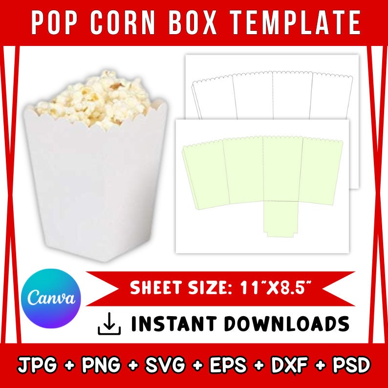 Popcorn Box Template Snack Box Mockup Template Popcorn Box Blank