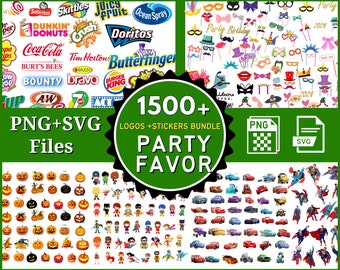 Party Favor Logos Bundle , 120+ logos Bundle , Party Logo, Chocolate Bar , Pringles Template, Party Favor ,SVG , JPG , PNG ,Canva Editable
