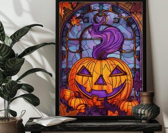 Halloween Stained Glass Pumpkin Jigsaw Puzzle，Halloween Pumpkin Puzzles,300/500/1000 Wood Holiday Family Puzzle Decor Art,Halloween Gift