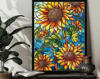 Gebrandschilderd glas zonnebloem legpuzzel (fotopuzzels zonnebloem) zonnebloem kunst aan de muur: 300-500.1000 stukjes houten puzzel voor verjaardag/gezinscadeau