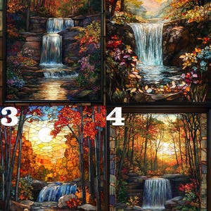 Stained Glass Forest Jigsaw Puzzle，300,500,1000 Piece Wood Waterfall Landscape Puzzles Art,Waterfall Wall Art Decor，Forest Nature Puzzle image 3