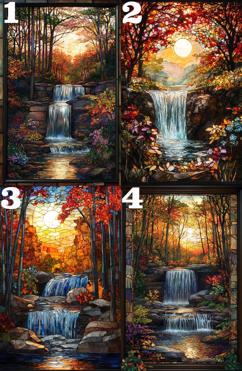 Stained Glass Forest Jigsaw Puzzle，300,500,1000 Piece Wood Waterfall Landscape Puzzles Art,Waterfall Wall Art Decor，Forest Nature Puzzle image 3