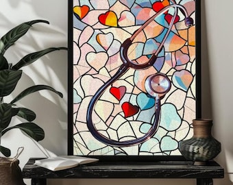 Witraże, stetoskop, puzzle, lekarz i pielęgniarka, prezent, 300, 500, 1000 elementów, drewniana układanka ze stetoskopem, prezent dla lekarza i pielęgniarki