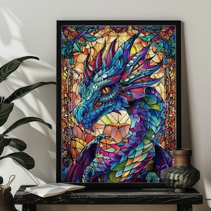 300,500,1000 Piece Stained Glass Dragon Jigsaw Puzzle,Dragon Wood Puzzles Art，Birthday Gift for Family，Stained Glass Dragon Wall Hanging