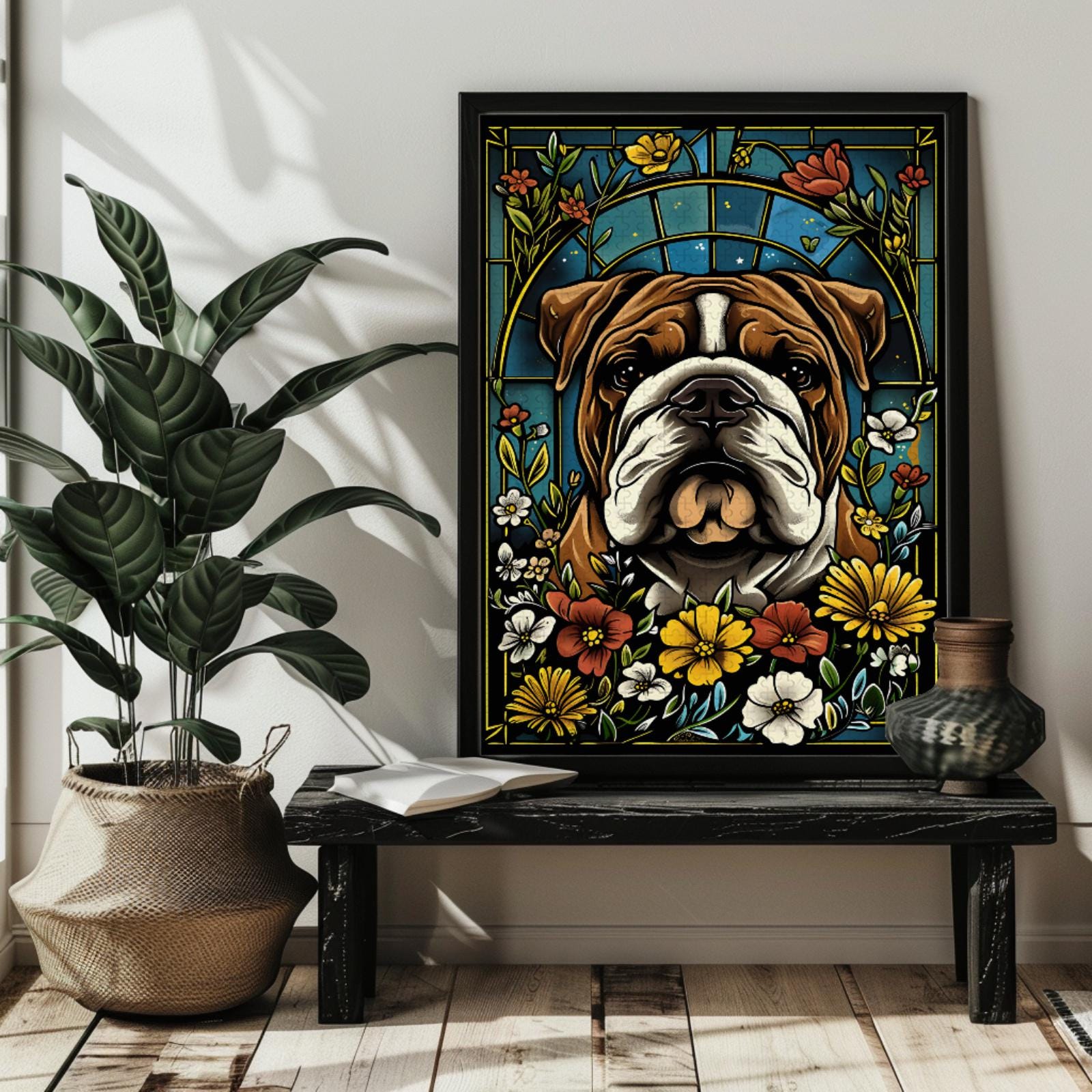 1000 Piece Jigsaw Puzzle - French Bulldog Sitting In Office Funny Landscape Art, For Adults & Teens