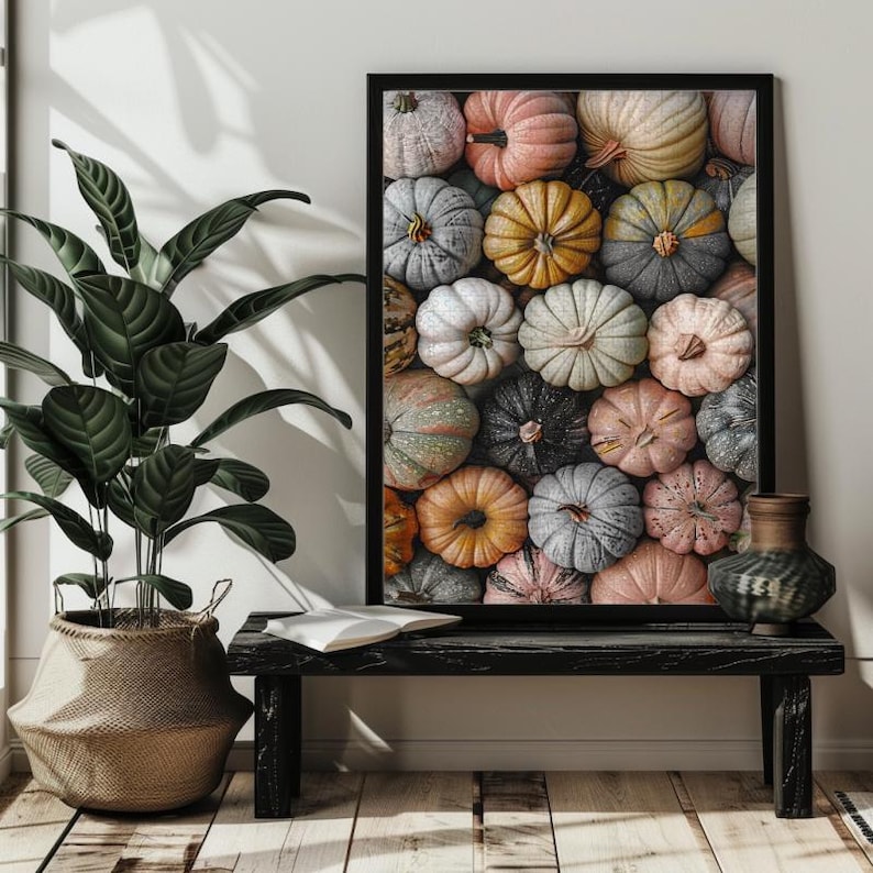 May include: A close-up image of a collection of various colored pumpkins. The pumpkins are arranged in a random pattern and are all different sizes and shapes. The pumpkins are a mix of orange, white, green, and pink.
