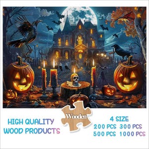 500,1000 Pieces Spooky Halloween Jigsaw Puzzles Adult，Haunted House Skull Bat Ghost Pumpkin Holiday Puzzles Art,Halloween Gift for Family