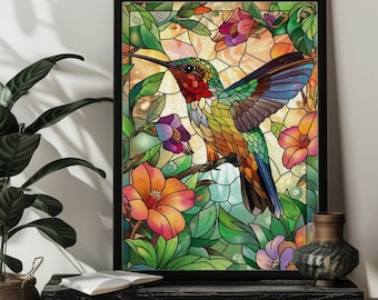 Stained Glass Hummingbird Jigsaw Puzzle for Adults 300,500,1000 Piece Hummingbird Puzzles Art Bird Wood Puzzle Decor Gift for Mom/Dad