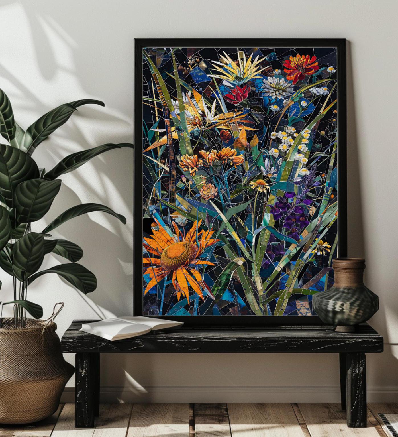 Stained Glass Wildflower Jigsaw Puzzle 300/500/1000 Piece Wooden Abstract Wildflower Puzzles,Floral Wall Art，Christmas Gift For Mom/Grandma