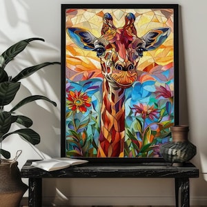 Stained Glass Giraffe Jigsaw Puzzle，200/300/500/1000 Wood Giraffe Puzzles Art Giraffe Wall Decor Animal Puzzle，Wild African Savanna Gift