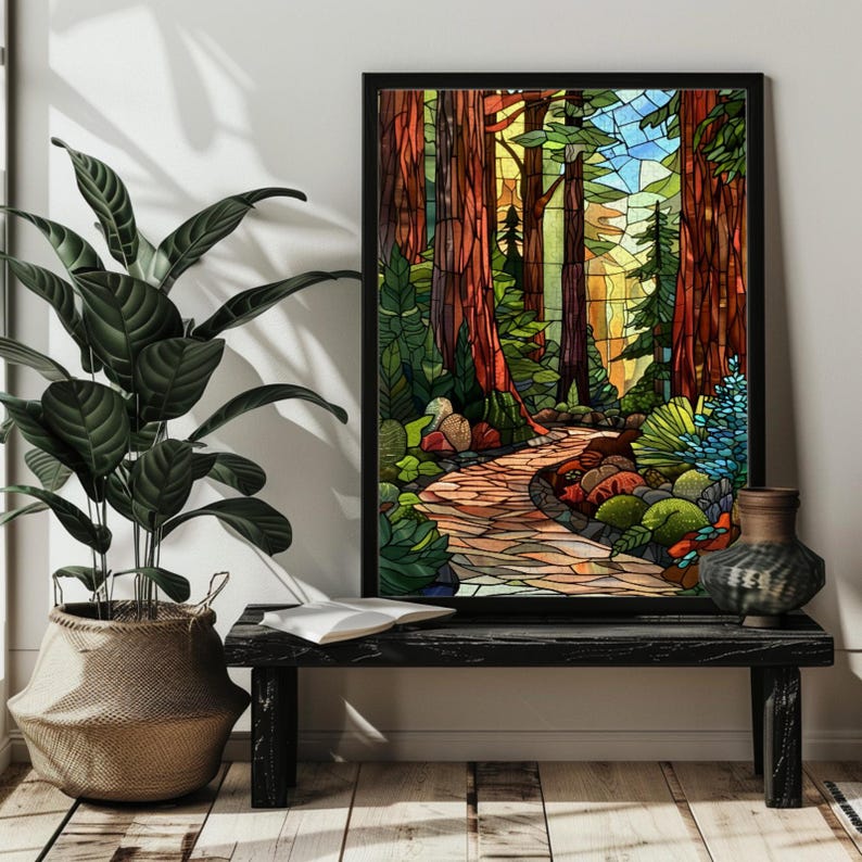 Stained Glass Forest Jigsaw Puzzle，300,500,1000 Piece Wood Waterfall Landscape Puzzles Art,Waterfall Wall Art Decor，Forest Nature Puzzle image 5