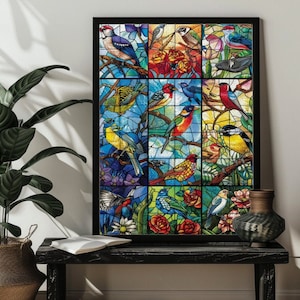 Personalized 500，1000 Stained Glass Birds Jigsaw Puzzle Bird Lover Gift Photo Puzzles 200,300 Piece Wooden Picture Puzzle Gift For Mom/Dad image 1