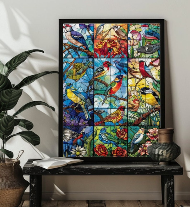 Personalized 500，1000 Stained Glass Birds Jigsaw Puzzle Bird Lover Gift Photo Puzzles 200,300 Piece Wooden Picture Puzzle Gift For Mom/Dad image 1