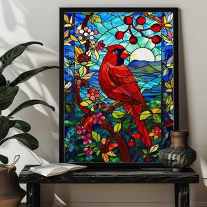 Weihnachten Glasmalerei Kardinal Puzzle， 300, 500, 1000 Teile Vogel Rote Kardinal Beere Puzzles Kunst für Geburtstag / Familie, Weihnachtsgeschenk