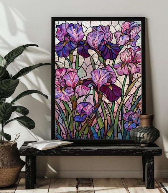 Stained Glass Iris Flowers Jigsaw Puzzle 300 500,1000 Piece Wooden