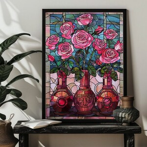 Pink Rose Stained Glass Jigsaw Puzzle for Wife/mom/couple，rose Wall Art ...