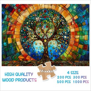 1000 Wooden Jigsaw Puzzles Adult Stained Glass Tree of Life Colorful Puzzles Gift 300,500 Piece Puzzle Perfect Gift for Home Wall Decor