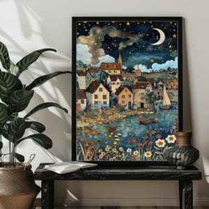 Rompecabezas de un pueblo fluvial nórdico (200/300/500/1000 piezas, madera, estilo William Morris, arte popular noruego)