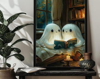 Fall Cute Ghost Reading Halloween Jigsaw Puzzle Art Gift 500/1000 Pieces Autumn Halloween Ghost Puzzles Halloween Decor Book Lover Gift