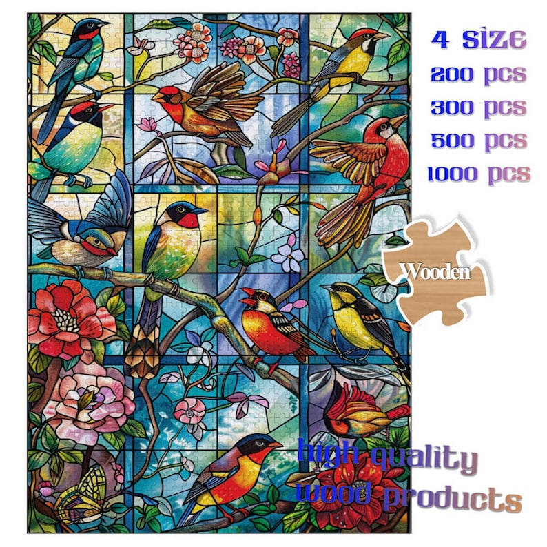 Personalized 500，1000 Stained Glass Birds Jigsaw Puzzle Bird Lover Gift Photo Puzzles 200,300 Piece Wooden Picture Puzzle Gift For Mom/Dad image 6