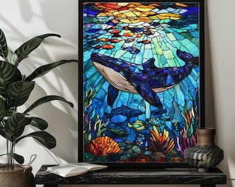 Rompecabezas de ballena con vitrales, 500/1000 piezas, ballena azul, regalo para adultos, arte oceánico, decoración de pared con animales marinos del mundo submarino.