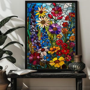 Stained Glass Wildflower Jigsaw Puzzle for Adults 300/500/1000 Floral Puzzle Art,Wildflower Puzzle Garden，Flower Birthday Gift for Mom/Nana